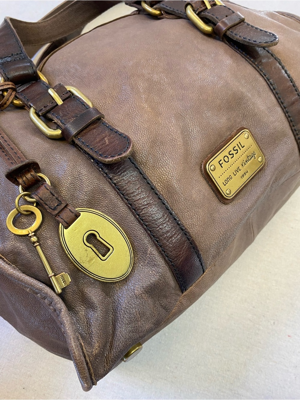 Fossil Maddox Vintage Handbag Satchel Purse Bag Leather - Picture 8 of 14